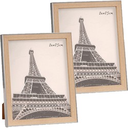 2x stuks kunststof fotolijst zilver met hout geschikt voor een foto van 20 x 25 cm - Fotolijsten