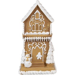 Clayre & Eef Gingerbread house met LED 15 cm Bruin Kunstleer Metaal Peperkoekhuisje