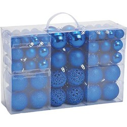 Kerstboomversiering 100x blauwe plastic kerstballen 3/4/6 cm - Kerstbal