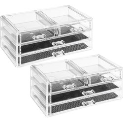 2x Stuks sieraden/make-up organizer 4 lades rechthoek 24 x 11 cm van kunststof - Make-up dozen