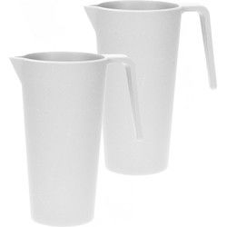 Schenkkan/waterkan - 2x - wit - 1500 ML - melamine - D10 x H21 cm - Schenkkannen