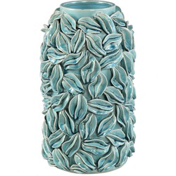 PTMD Zubeda Blue Round Glazed Ceramic Pot With Leaves L