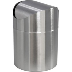 Gerimport Prullenbakje - 1L - zilver - rvs - kantelbare deksel - 12 x 17 cm - Prullenbakken