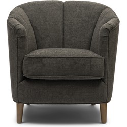 Riviera Maison Fauteuil Bruin, Loungestoel, ronde armleuning - Rue Royal Armchair - Polyester, acryl, hout - (LxBxH) 83x75x76