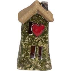 Clayre & Eef Decoratie Beeld Huis 5x5x10 cm Groen Keramiek