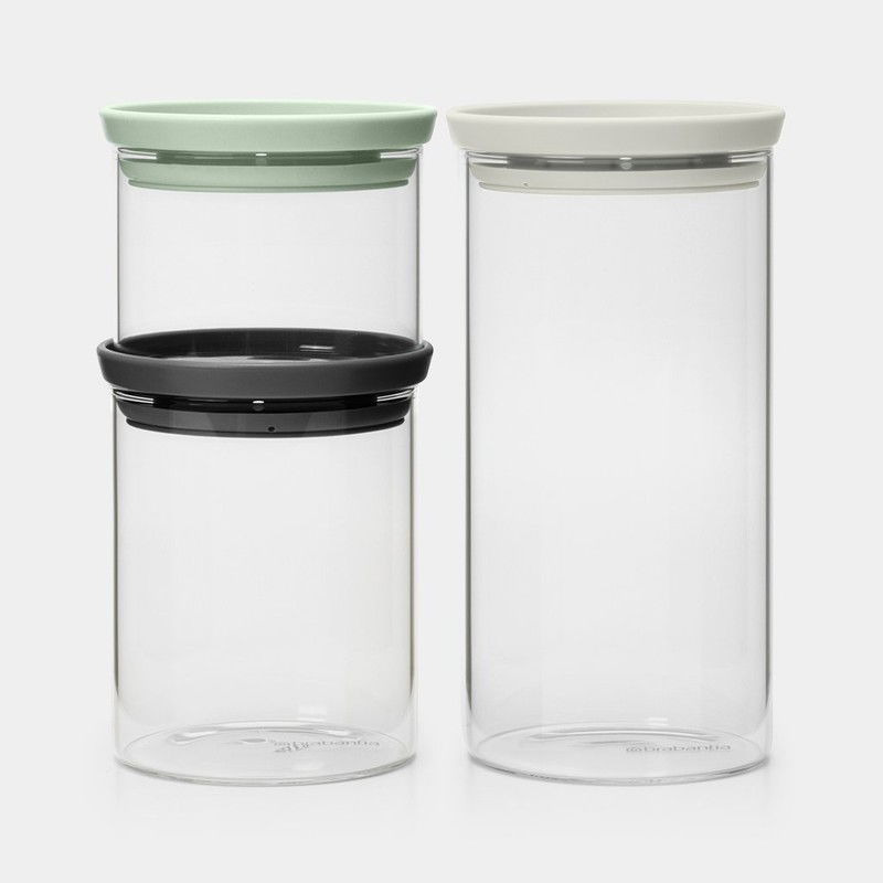 Set van 3 stapelbare glazen voorraadbussen, 0,3 / 0,6 / 1,1 liter - Transparent - 