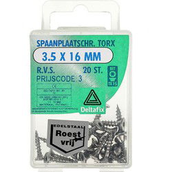 Spaanplaatschr. torx 3.5x16mm rvs 20st