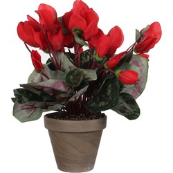 Cyclaam kunstplant rood in keramieken pot H30 x D30 cm - Kunstplanten