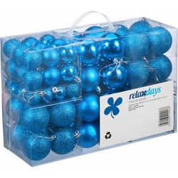 Relaxdays kerstballen - 100x st - intens blauw - 3, 4 en 6 cm - kunststof - Kerstbal