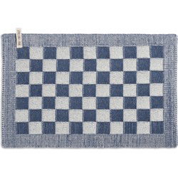 Knit Factory Gebreide Placemat - Onderlegger Block - Ecru/Jeans - 50x30 cm
