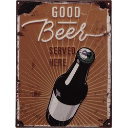 Clayre & Eef Tekstbord  25x33 cm Bruin Ijzer Good Beer Wandbord