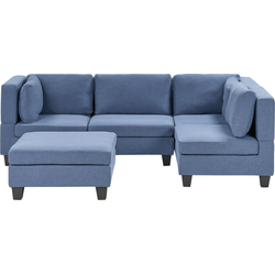 UNSTAD - 4-zitsbank met ottomaan - Blauw - Linkszijdig -  Polyester