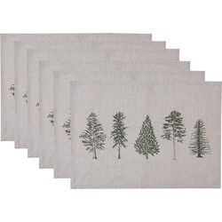 Clayre & Eef Placemats Set van 6  50x35 cm Beige Groen Katoen Rechthoek Dennenbomen