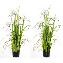 2x Groene grasplant kunstplanten 110 cm met zwarte pot - Kunstplanten