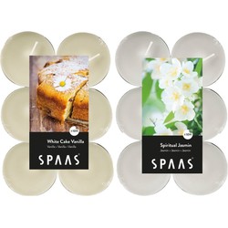 Candles by Spaas geurkaarsen - 24x stuks in 2 geuren Jasmin en Vanille - geurkaarsen