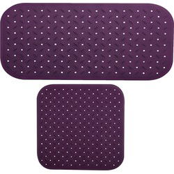 MSV Douche/bad anti-slip matten set badkamer - rubber - 2x stuks - paars - 2 formaten - Badmatjes