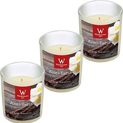 Trend Candles Geurkaars - 3x - in glas - Anti tabac aroma - 8 uren - geurkaarsen