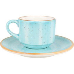 Bonna Espresso kopjes & schotel - Aura Aqua - Porselein set van 6