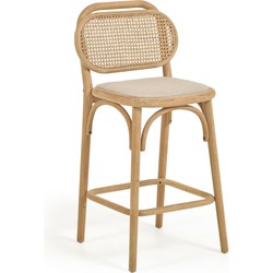 Kave Home - Doriane 65 cm height solid oak stool with natural finish and upholstered seat
