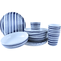 OTIX Melamine Serviesset - 12-Delig - Dinerborden - Soepkommen - Drinkglazen - Camping Servies - Limonadeglazen - Gestreept - STRIPES