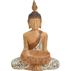 Buddha zittend van poly beige (B/H/D) 46x35x48cm