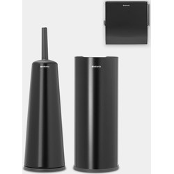 ReNew Toiletaccessoire-set, toiletborstel met houder, toiletrolhouder en reserverolhouder - Matt Black