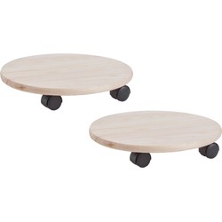 Zeller Planten trolley - 2x - multiroller hout - rond - 35 cm - Planten onderzetter