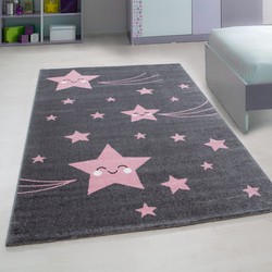 Tapijtenloods Kids Sterren Vloerkleed Kinderkamer Roze / Grijs Laagpolig- 120x170 CM