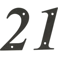 AMIG Huisnummer 21 - massief gesmeed staal - 10cm - incl. bijpassende schroeven - zwart - Huisnummers