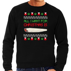 Bellatio Decorations foute Kersttrui/sweater heren - All i want for Christmas is wiet - zwart -joint S - kerst truien