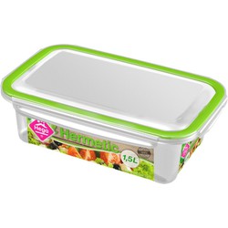 3x Voedsel plastic bewaarbakje 1,5 liter transparant/groen - Vershoudbakjes