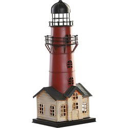 Vuurtoren decoratie beeldje - rood/wit - metaal - 31 cm - maritiem - Beeldjes