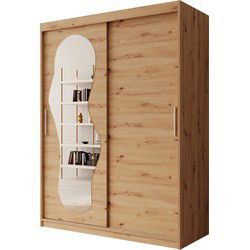 Meubella - Kledingkast Ulysses - Eiken - 150 cm - Met spiegel