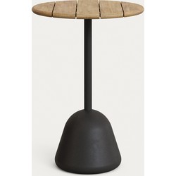 Kave Home - Hoge Saura bar tafel van zwart staal en acacia met natuurlijke afwerking 95 x Ø70 cm