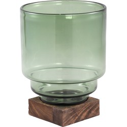 PTMD Fester groene vaas van glas op houten voet maat in cm: 21x21x27