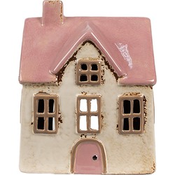 Clayre & Eef Waxinelichthouder Huis 13x10x16 cm Beige Roze Keramiek Theelichthouder