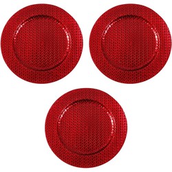 3x Ronde rode vlechtpatroon onderzet borden/kaarsonderzetter 33 cm - Kaarsenplateaus