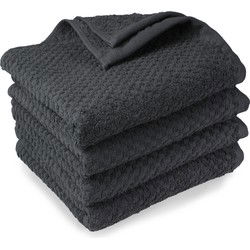 DoubleDry Handdoekenset - Popcorn Weave - 4 Stuks - 70x140 cm - 100% Katoen - OEKO-TEX Made in Green - Antraciet