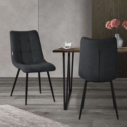 Eetkamerstoelen set van 2 antraciet Keukenstoel met polyester hoes en stalen poten ML design