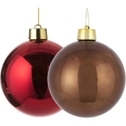 Grote kunststof kerstballen 20 cm - set van 2x st. bruin en rood - Kerstbal