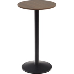 Kave Home - Ronde hoge Esilda-tafel van noothout met melamine en zwart gelakte metalen poot Ø 60 x 96