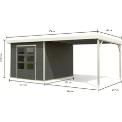 Karibu tuinhuis Pluto B met overkapping antraciet-wit, 571 x 271 cm