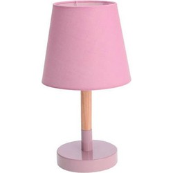 Tafellamp roze hout met metalen voet 23 cm - Tafellampen