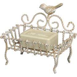 Clayre & Eef Zeepbakje Vogel 9x6x14 cm Beige Ijzer Rechthoek Zeephouder