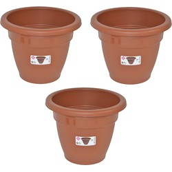 Set van 3x stuks terra cotta kleur ronde plantenpot/bloempot kunststof diameter 40 cm - Plantenpotten