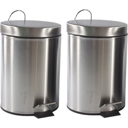 2x stuks pedaalemmers/prullenbakjes 3 liter RVS D21 x H30 cm zilver - Pedaalemmers