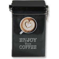Kesper Koffie bewaarblik voor bonen - metaal - zwart - 14 x 8 x 19 cm - Voorraadblikken