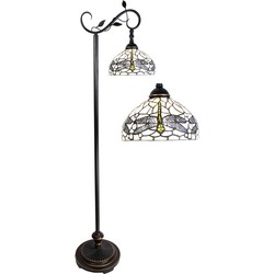 LumiLamp Tiffany Vloerlamp  152 cm Bruin Wit Glas Staande Lamp