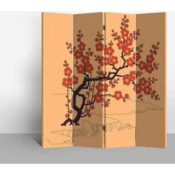 Fine Asianliving Oosters Kamerscherm B160xH180cm 4 Panelen Rode Kersenbloesems