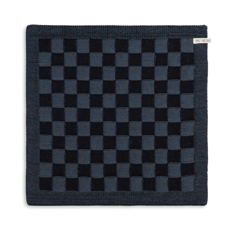 Knit Factory Gebreide Keukendoek - Keukenhanddoek Block - Zwart/Granit - 50x50 cm - 